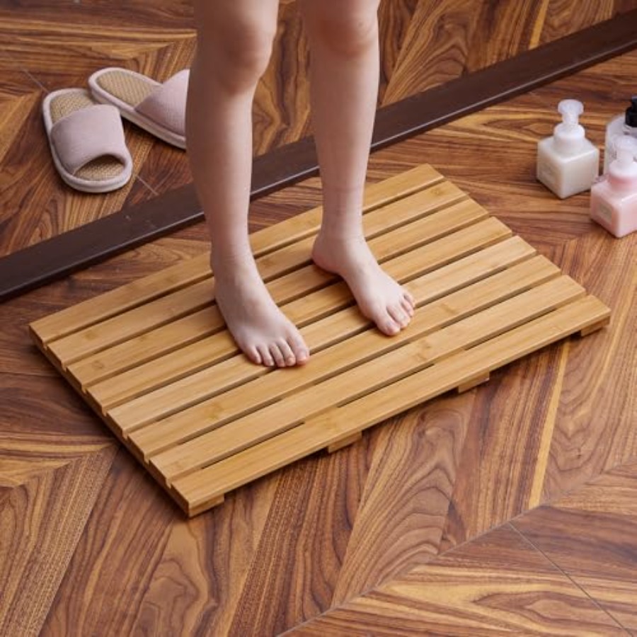 Bamboo Bath Mat - Kaymaz Kauçuklu Duş için Bambu Banyo